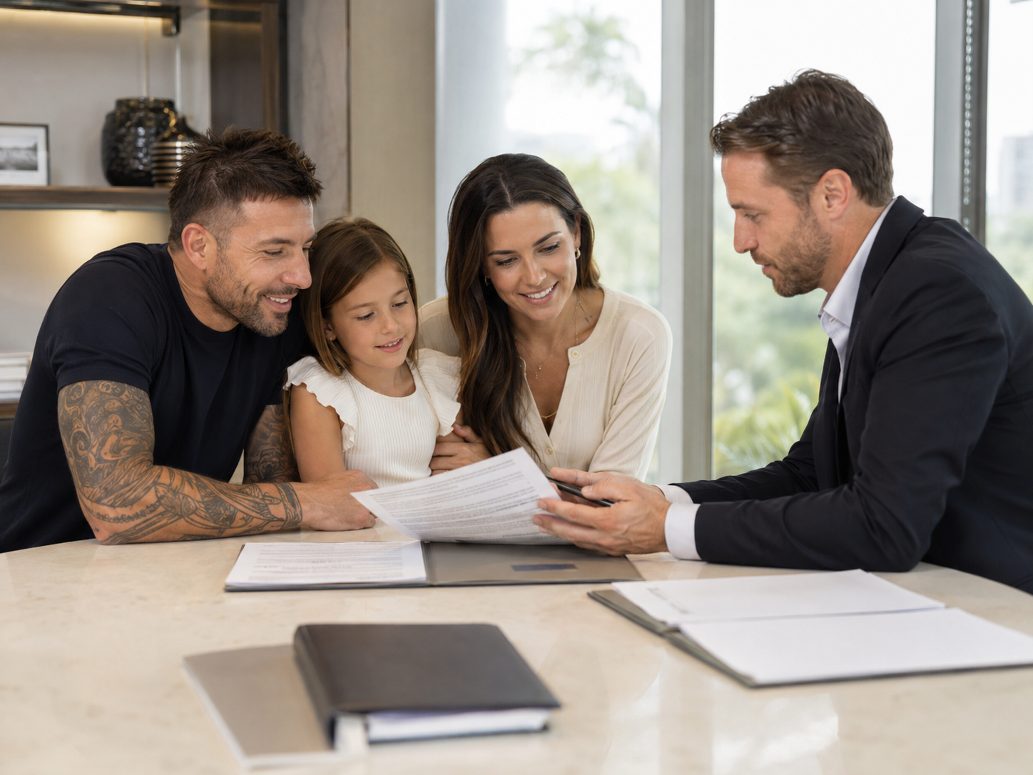 Familia revisando designaciones y documentos patrimoniales